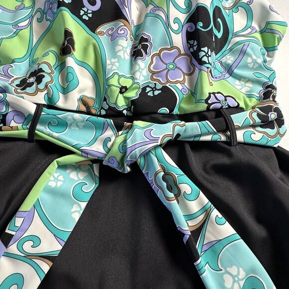 Amoena Women’s 1 Piece Bathing Suit Boho Multicolor V-Neck Skirt Belt Padded 20 - Picture 5 of 10